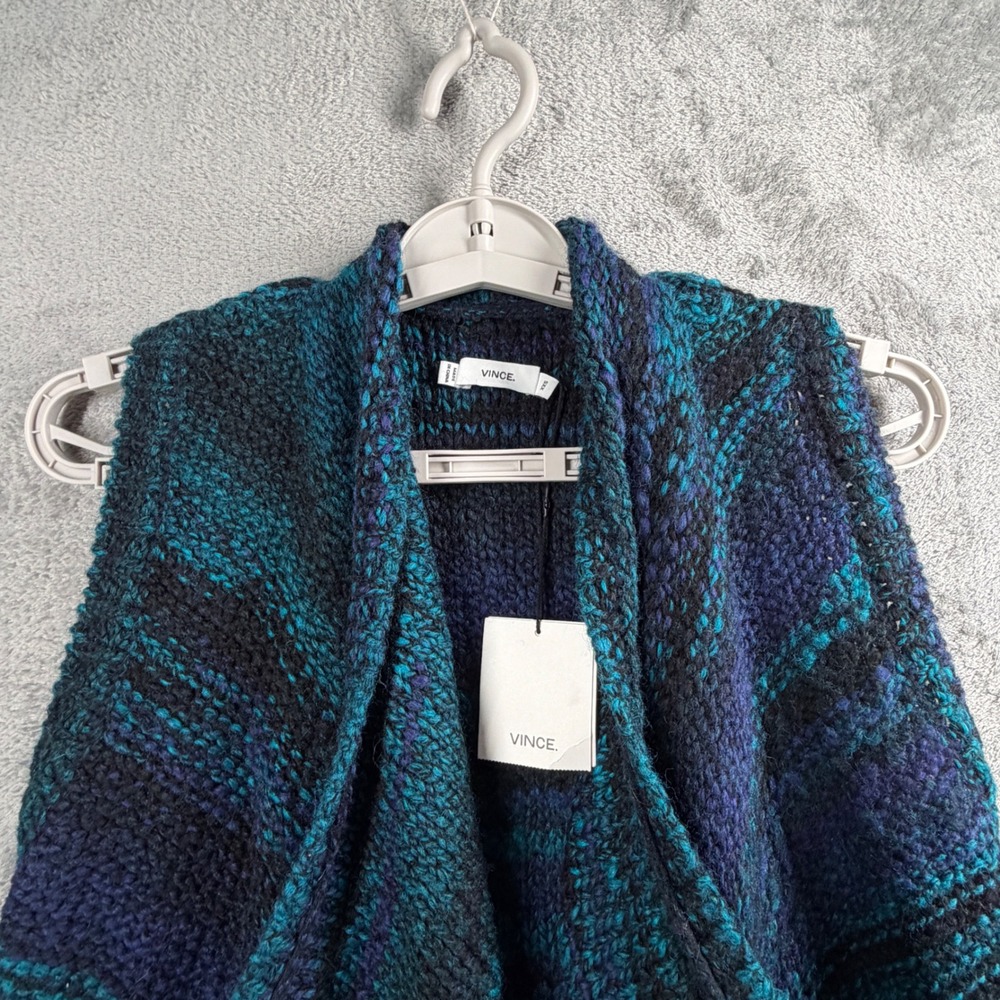 Vince Blue Green Marled Open Cardigan Vest XXS Draped Quiet Luxury Layering - Picture 3 of 9